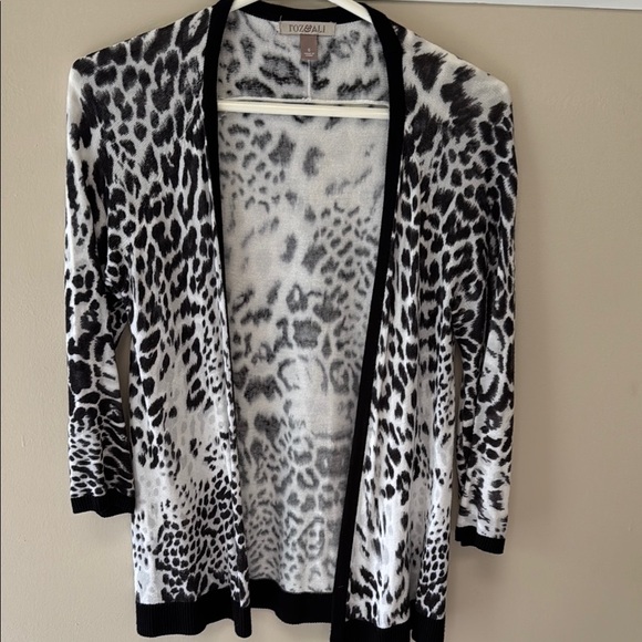 Roz & Ali Sweaters - Black and White Leopard Print Women's Cardigan Sweater